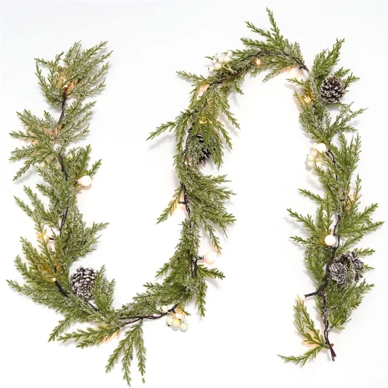 RECUTMS Artificial Wreath White Berries and Pinecones Christmas Decorations with Lights for Home Wall Decor