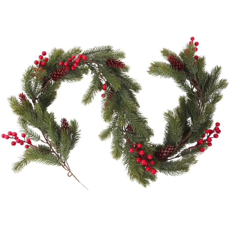 RECUTMS 5Ft Artificial Christmas Garland Pine Needle with Red Berry Greenery Garland Holiday Outdoor Winter Christmas Decor (3 Colors)